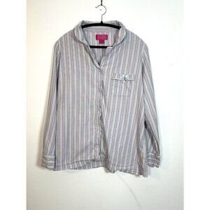 Victorias Secret Pink Womens M Button Down Shirt Pajama Top Striped Long Sleeve‎